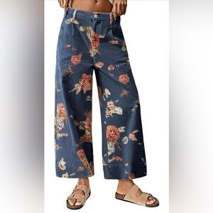 Loveimgs Women Mid Rise Cropped Wide Leg Jeans Size XS